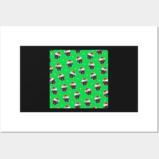 Santa Pug Pattern Design Grinch Green Posters and Art